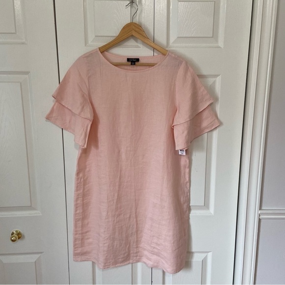 Lord & Taylor NWT 100% Linen Blush Pink Ruffle Summer Dress Size Medium - Picture 3 of 8